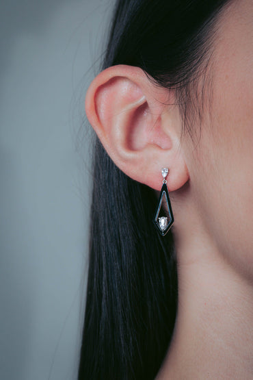 REFLECTION EVOKE EARRINGS SILVER & BLACK ENAMEL