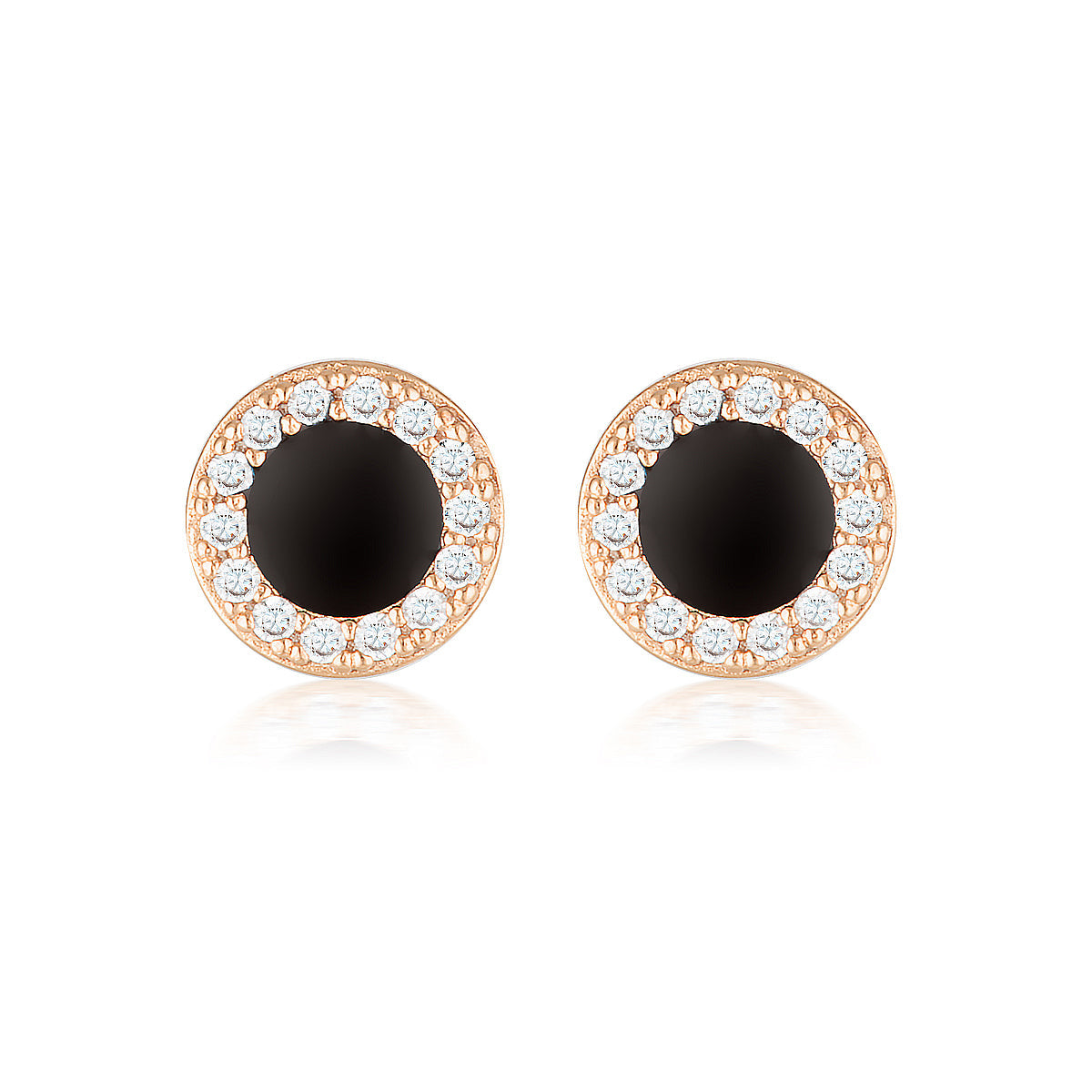 REFLECTION ENAMEL STUD EARRINGS ROSE GOLD & BLACK