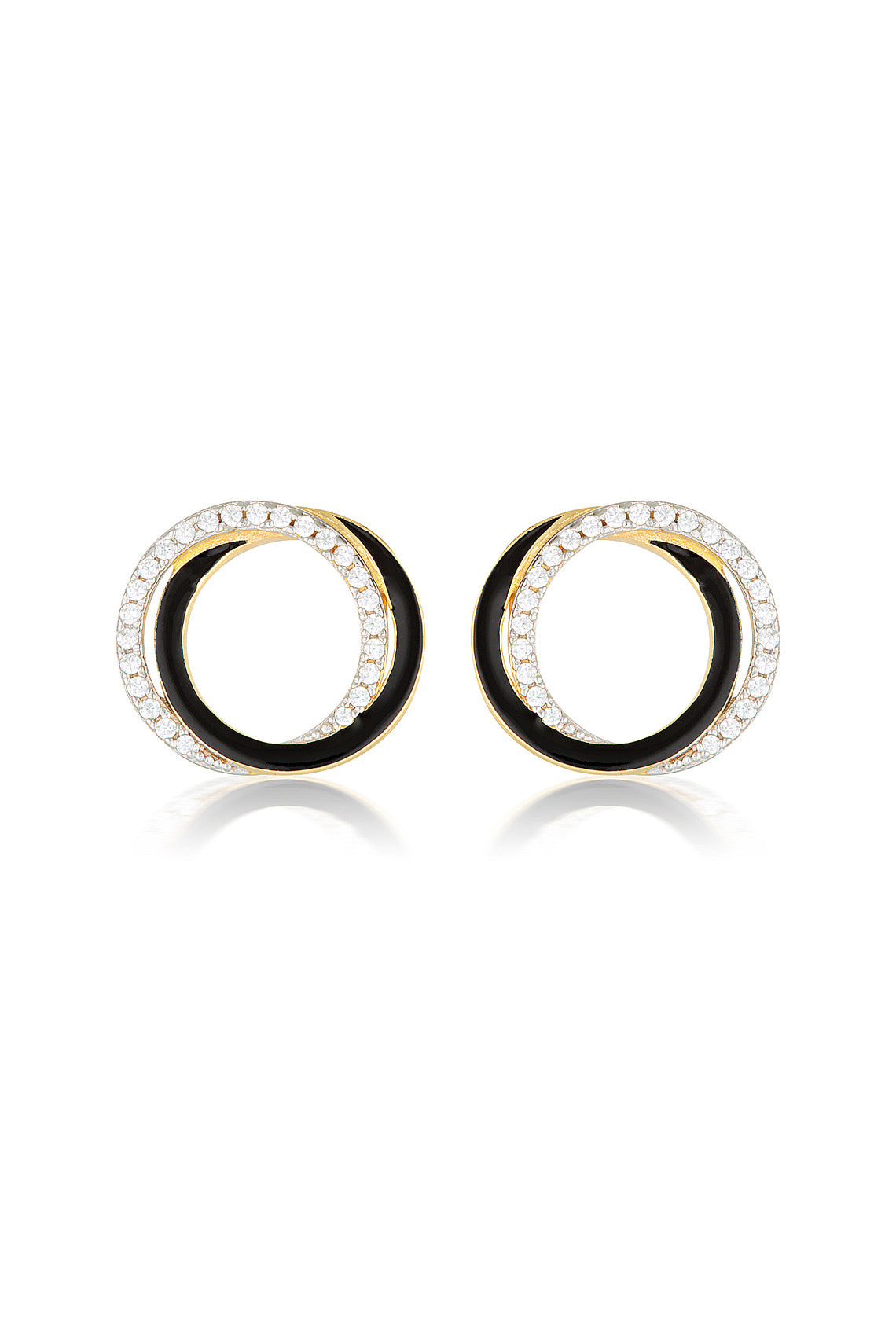 REFLECTION CIRCLES EARRING GOLD, SILVER & BLACK ENAMEL