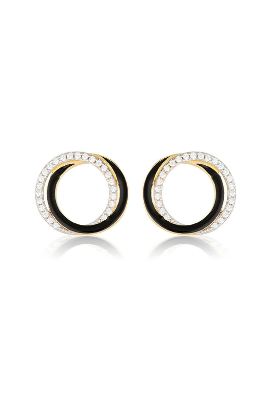 REFLECTION CIRCLES EARRING GOLD, SILVER & BLACK ENAMEL