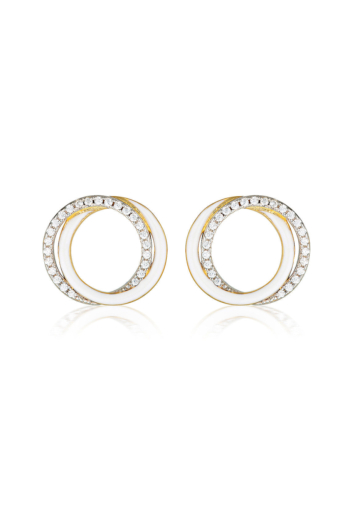 REFLECTION CIRCLES EARRING GOLD, SILVER & WHITE ENAMEL