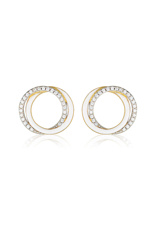 REFLECTION CIRCLES EARRING GOLD, SILVER & WHITE ENAMEL