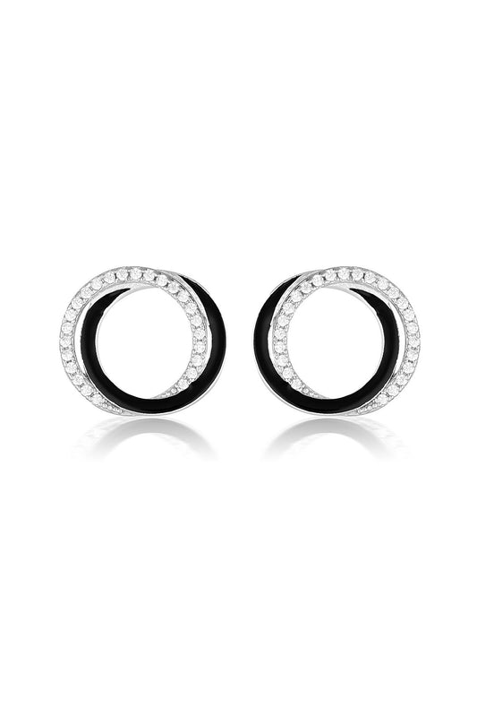 REFLECTION CIRCLES EARRING SILVER & BLACK ENAMEL