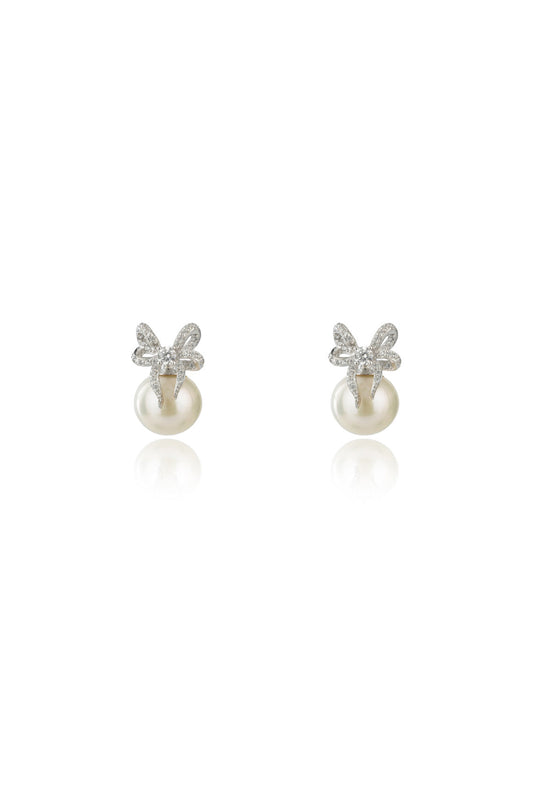 GEORGINI Sweetheart Bow Freshwater Pearl Earrngs