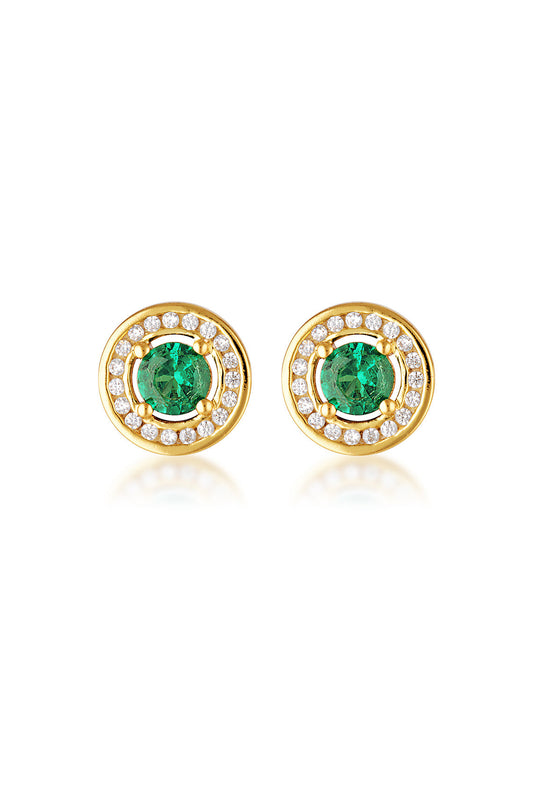 MILESTONE E GREEN ZIRCONIA HALO EARRINGS IN GOLD