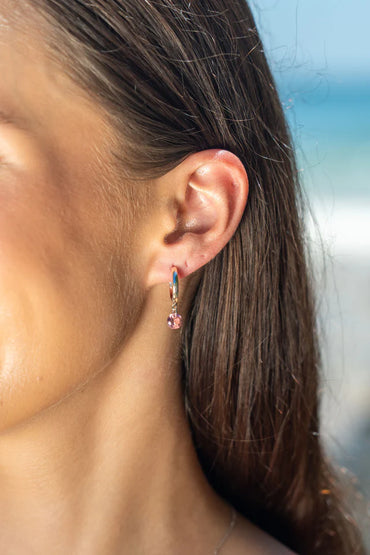 MIRAGE ALICE MORG PINK BERYL ZIRCONIA DROPLET EARRINGS SILVER