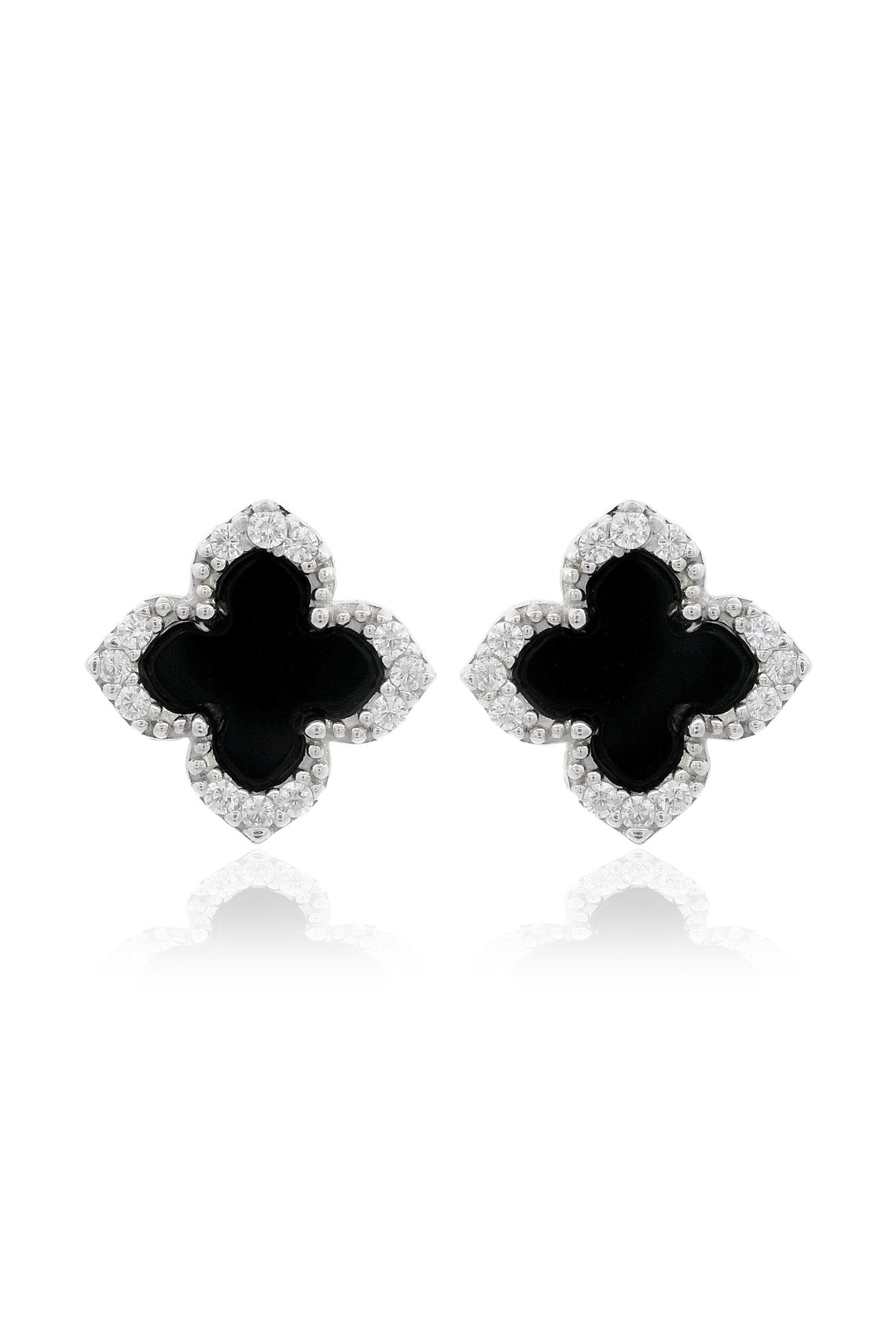 GEORGINI MIDNIGHT VELVET BLACK AGATE FAIRWATER STUD EARRINGS SILVER