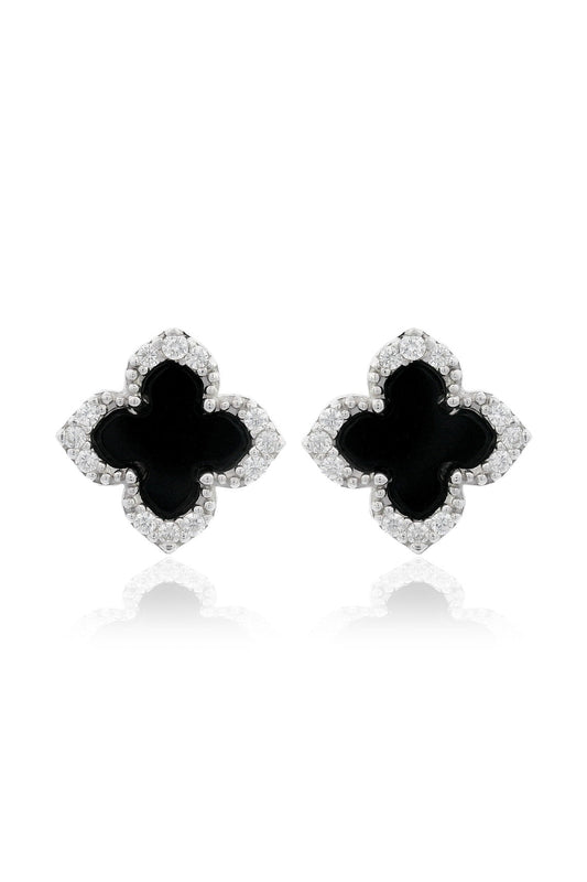 GEORGINI MIDNIGHT VELVET BLACK AGATE FAIRWATER STUD EARRINGS SILVER
