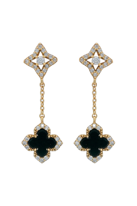 GEORGINI MIDNIGHT VELVET BLACK AGATE FAIRWATER DROP EARRINGS GOLD