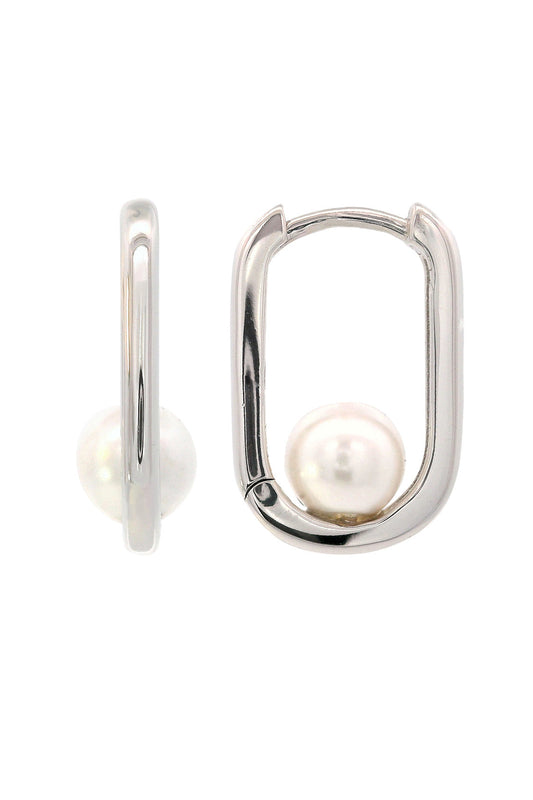 ADAGIO NINE-2-FIVE PEARL OVAL HOOPS SILVER