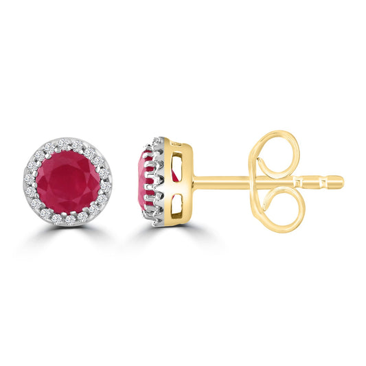 Ruby Earrings with 0.05ct Diamonds in 9K Yellow Gold