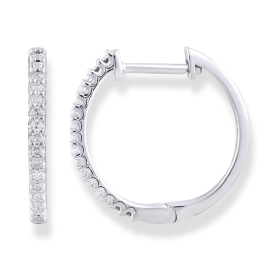Hoop Earrings with 0.10ct Diamond in 9K White Gold