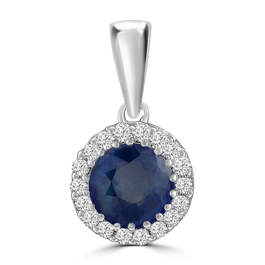Sapphire Pendant with 0.03ct Diamonds in 9K White Gold