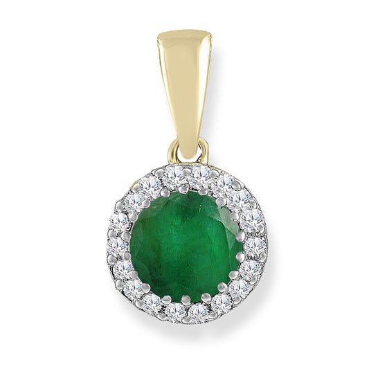 Emerald Pendants with 0.03ct Diamonds in 9K Yellow Gold
