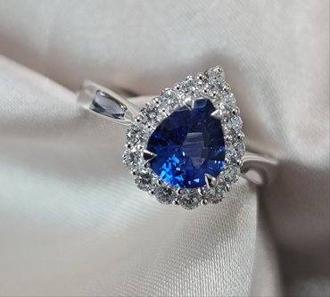 1.20ct Ceylon Sapphire +.35ct Dia Halo Ring 18kt