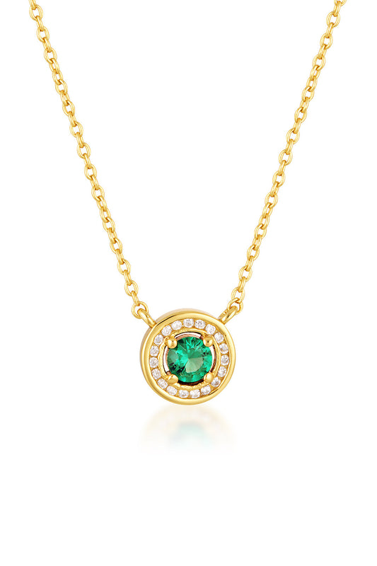 MILESTONE E GREEN ZIRCONIA HALO PENDANT IN GOLD