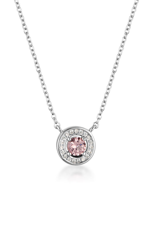 MILESTONE MORG PINK BERYL ZIRCONIA HALO PENDANT IN SILVER