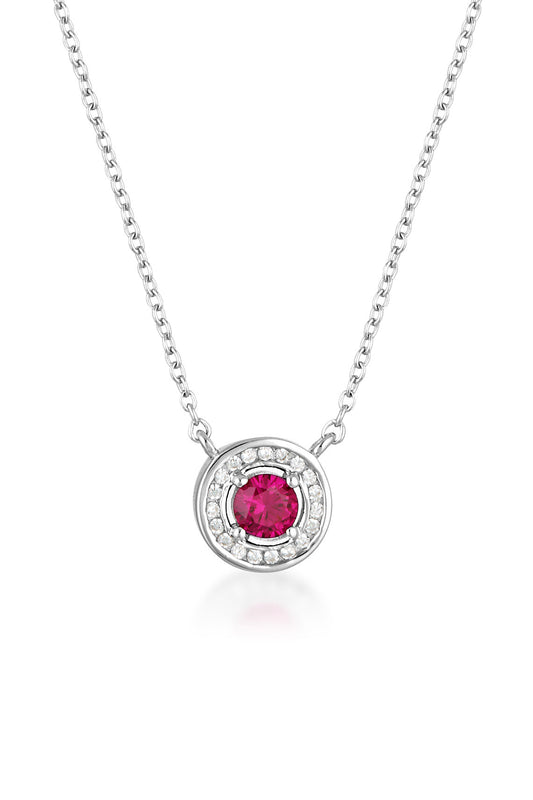MILESTONE RED ZIRCONIA HALO PENDANT IN SILVER