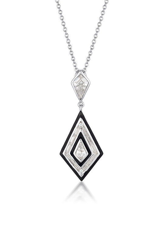 REFLECTION ART DECO PENDANT SILVER & BLACK ENAMEL