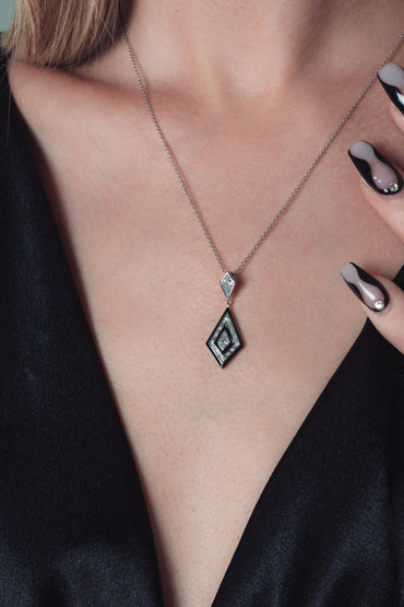 REFLECTION ART DECO PENDANT SILVER & BLACK ENAMEL
