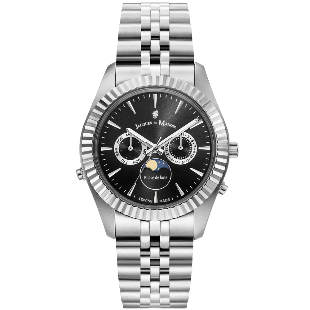 JDM Inspiration Moonphase Day-Date Silver Black 5 ATM Watch
