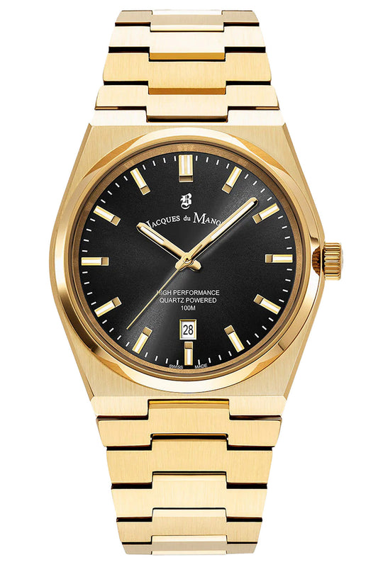 JDM Horizon Gents 41mm 100m Black Dial Gold Stainless Steel Strap Watch