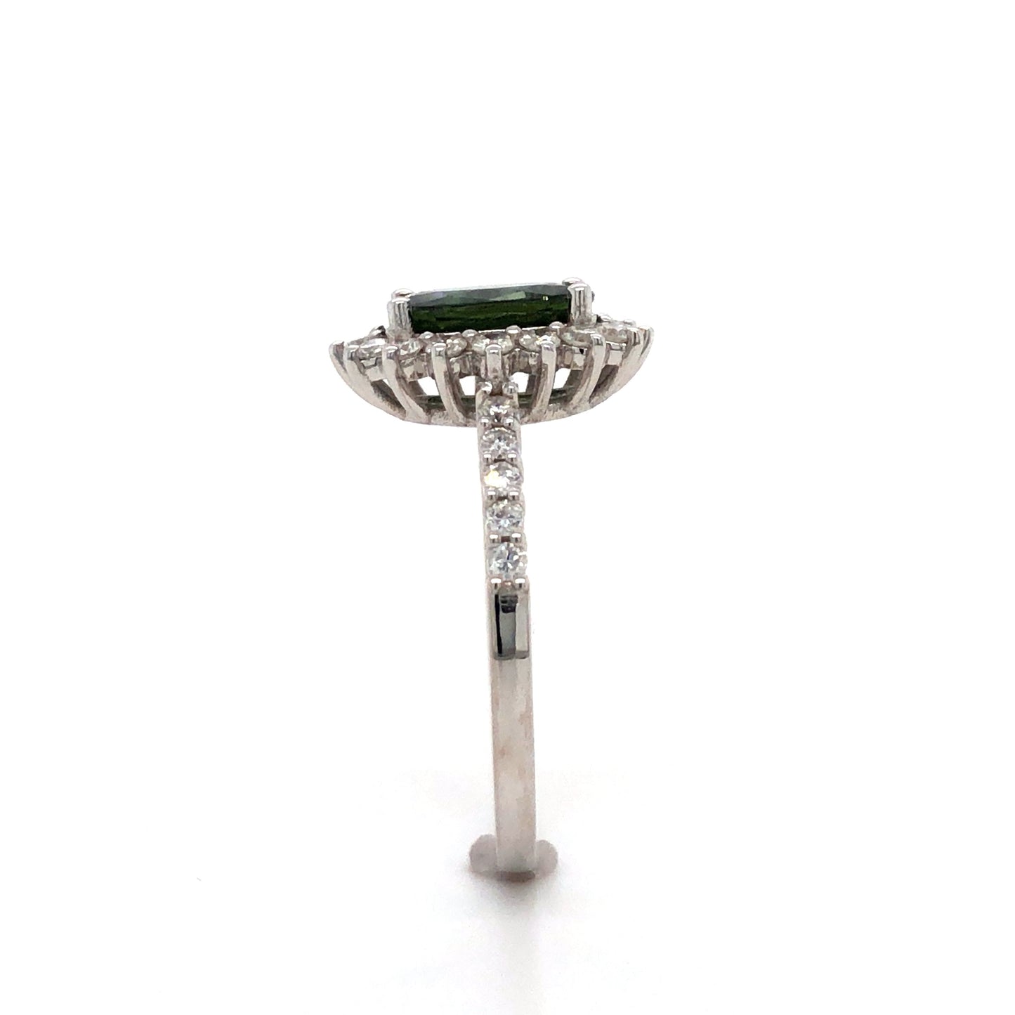 18K White Gold Green Sapphire and Diamond Cluster Ring