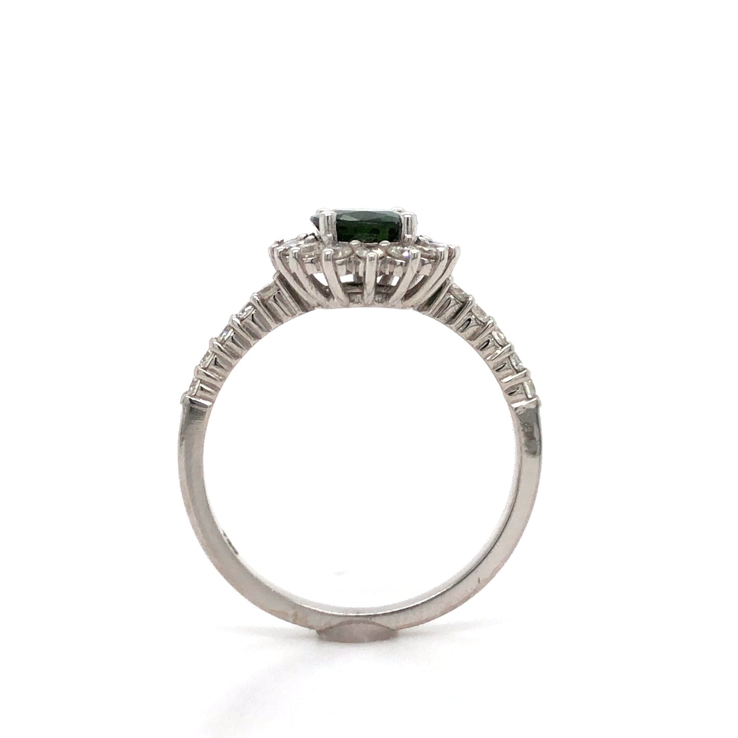 18K White Gold Green Sapphire and Diamond Cluster Ring
