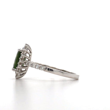18K White Gold Green Sapphire and Diamond Cluster Ring