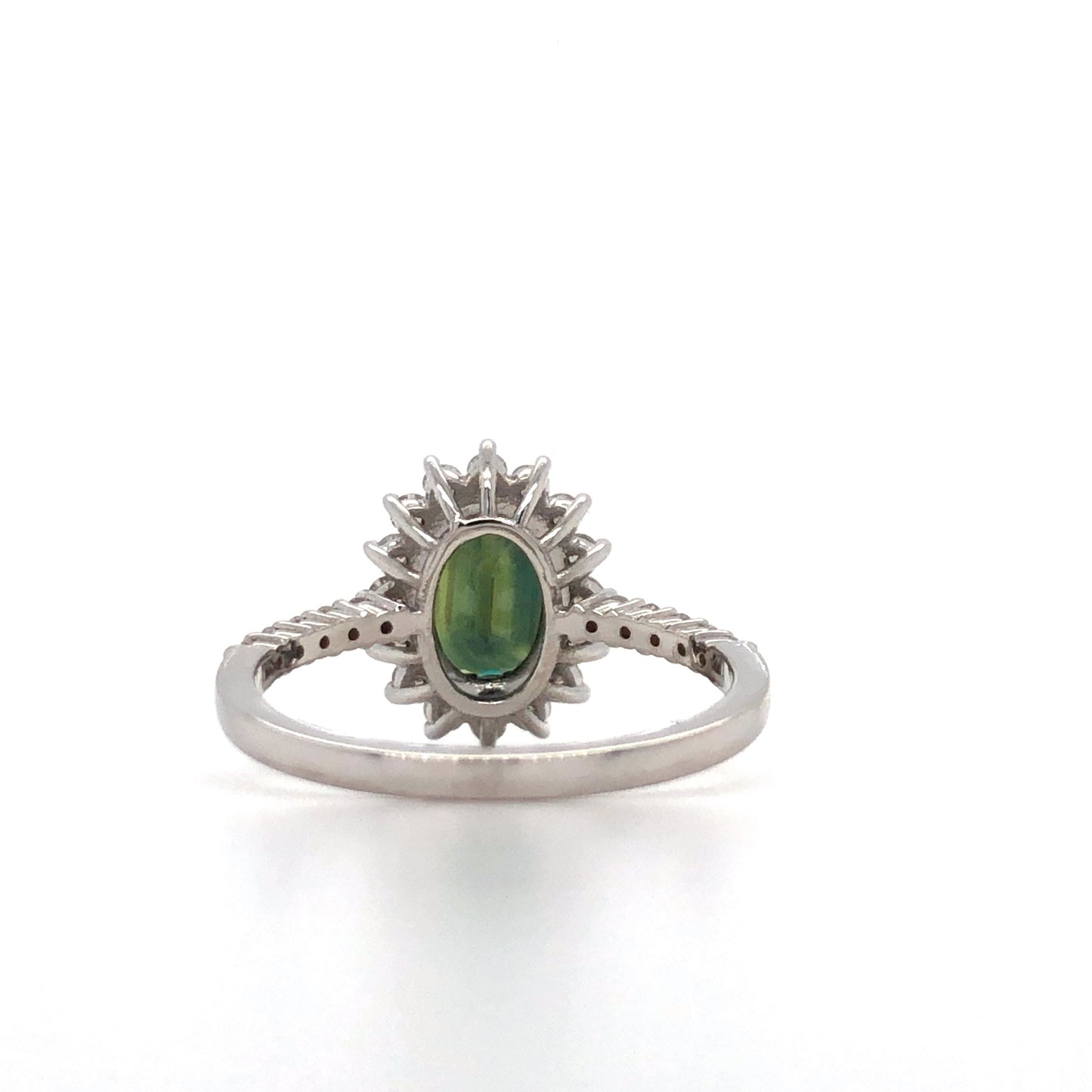 18K White Gold Green Sapphire and Diamond Cluster Ring