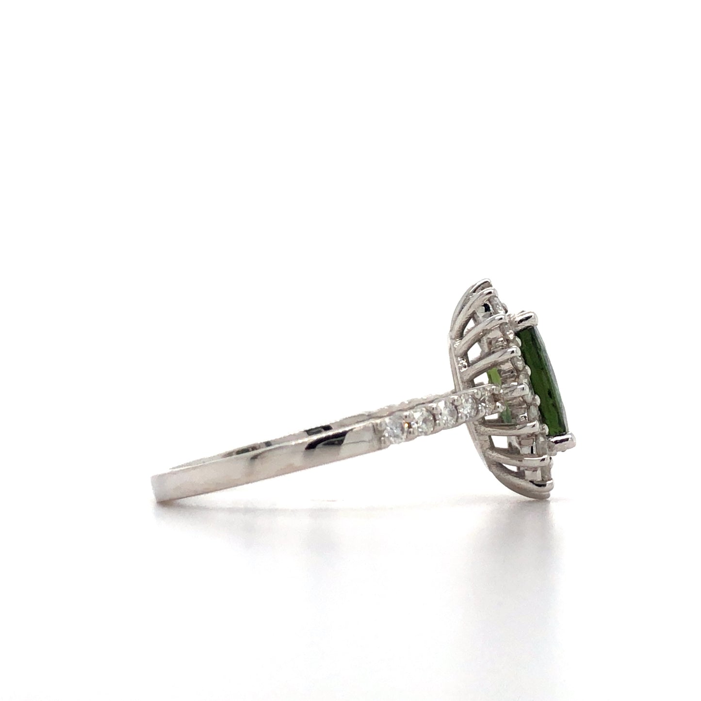 18K White Gold Green Sapphire and Diamond Cluster Ring