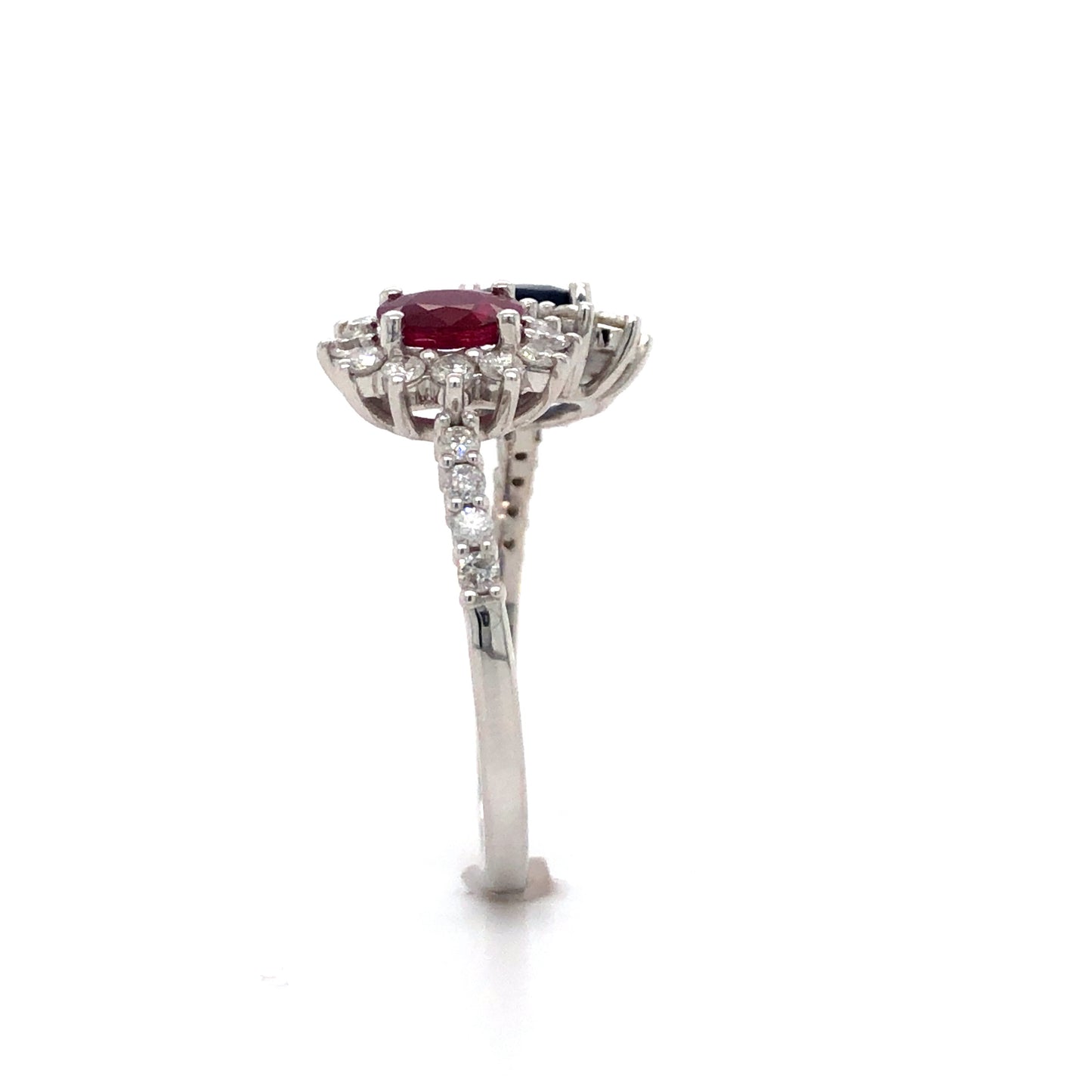 18K White Gold Ruby, Blue Sapphire and Diamond Ring (Oval)