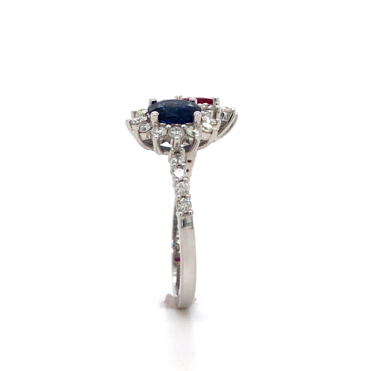 18K White Gold Ruby, Blue Sapphire and Diamond Ring (Oval)