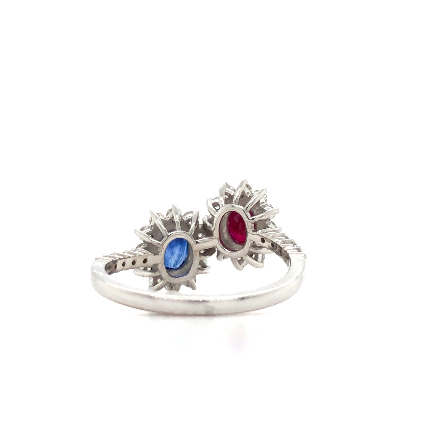 18K White Gold Ruby, Blue Sapphire and Diamond Ring (Oval)