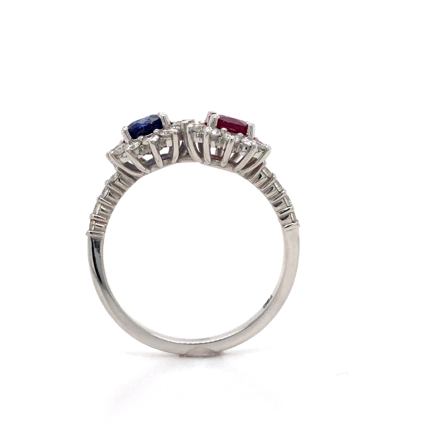 18K White Gold Ruby, Blue Sapphire and Diamond Ring (Oval)