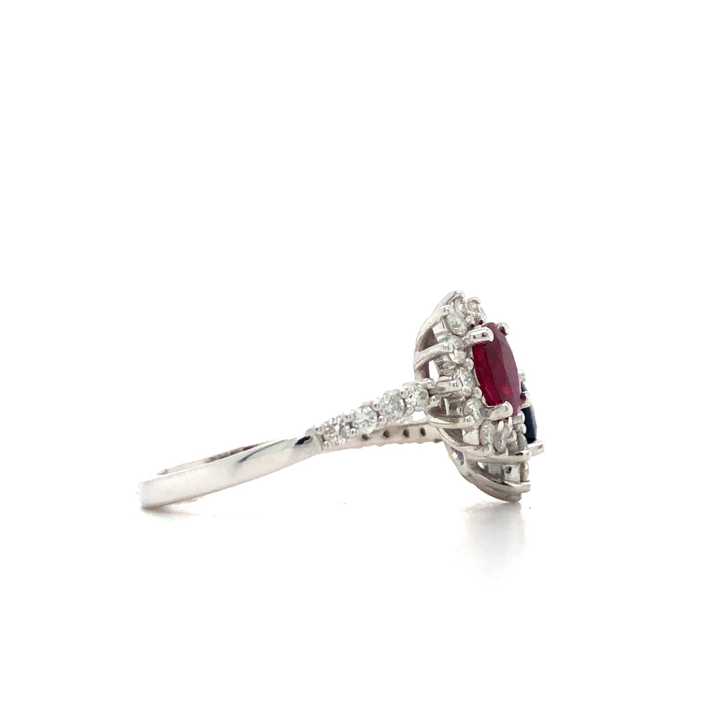 18K White Gold Ruby, Blue Sapphire and Diamond Ring (Oval)