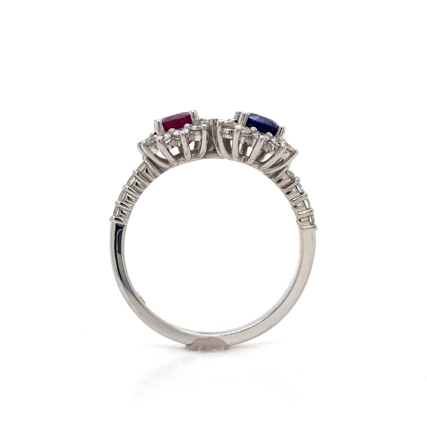 18K White Gold Ruby, Blue Sapphire and Diamond Ring (Oval)