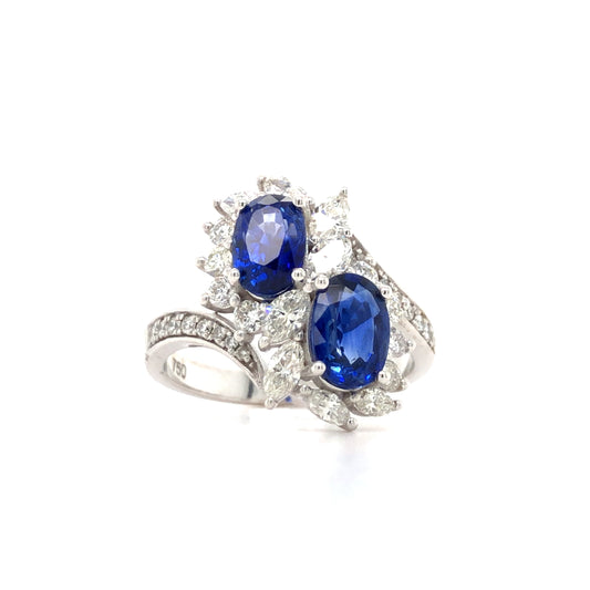 18K White Gold Blue Sapphire and Diamond Ring (Oval)