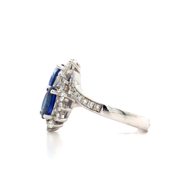 18K White Gold Blue Sapphire and Diamond Ring (Oval)