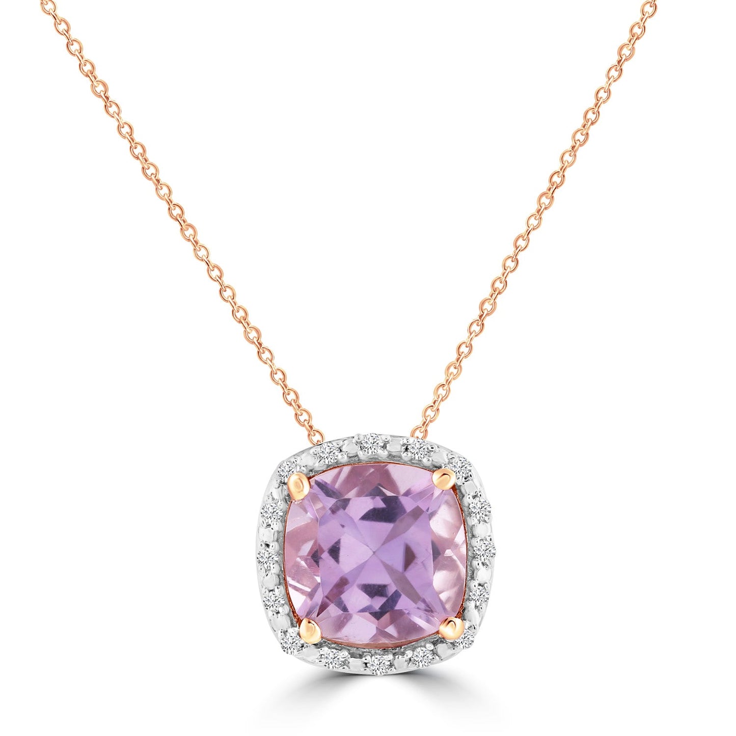 Pink Amethyst Necklace with 0.05ct Diamonds in 9K Rose Gold
