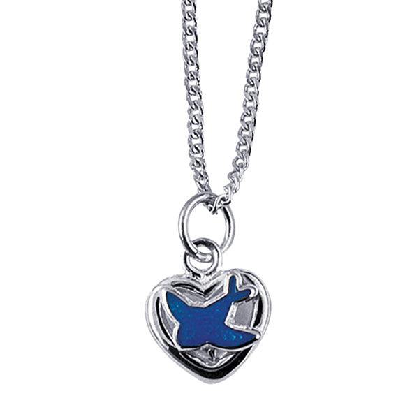 Heart Pendant with Enamel Blue Bird and 42cm Display Chain