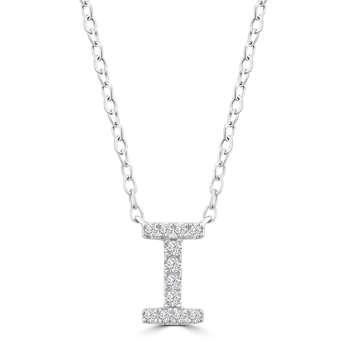 Initial 'I' Necklace with 0.06ct Diamonds in 9K White Gold