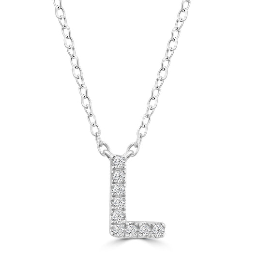 Initial 'L' Necklace with 0.06ct Diamonds in 9K White Gold