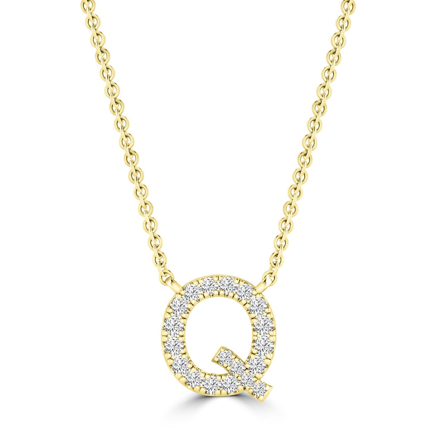 Initial Necklace with Natural Diamonds in 9K White Gold — Q, 9kt YG