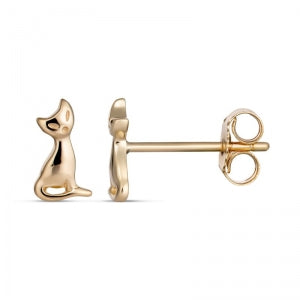 Cat Stud Earring 9kt Yellow Gold