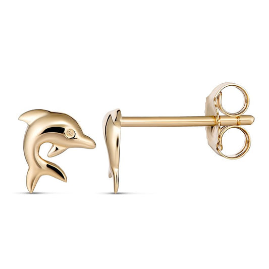 Dolphin Stud Earring 9kt Yellow Gold