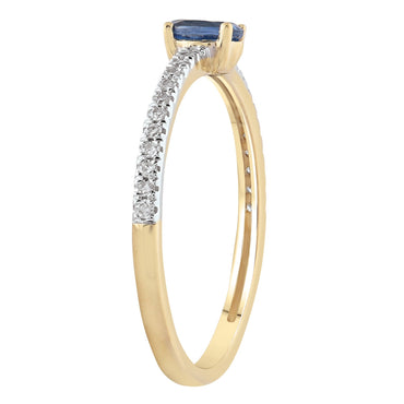 Sapphire Ring with 0.12ct Diamonds in 9K Yellow Gold