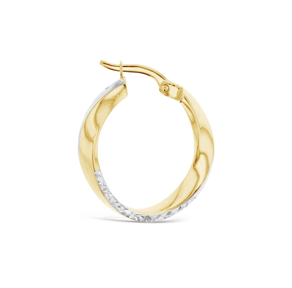 9Y Silver Filled Fancy Twist Hoop Earrings with 9W Diamond Cut Pattern