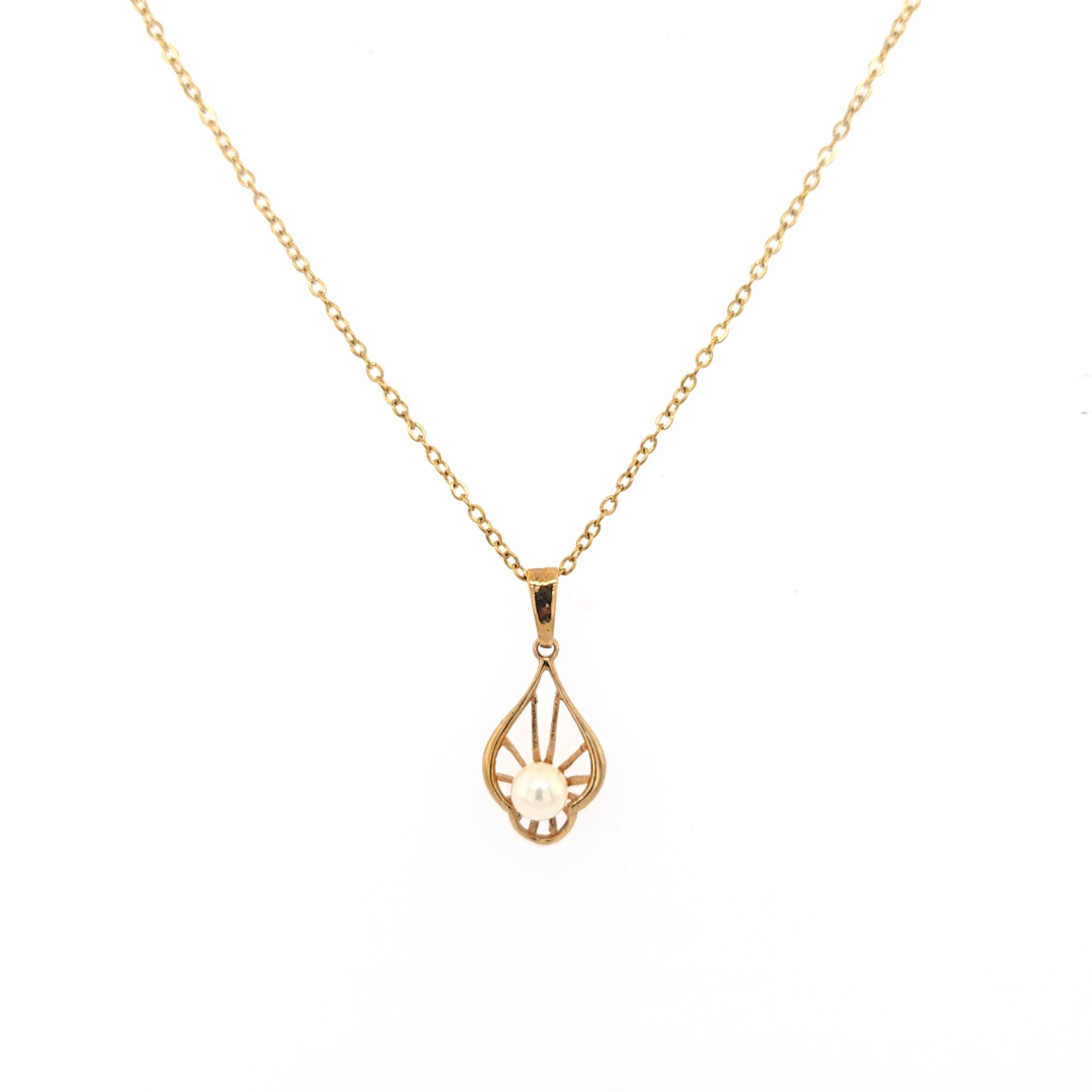 9K YG Golden Leaf Pearl Pendant
