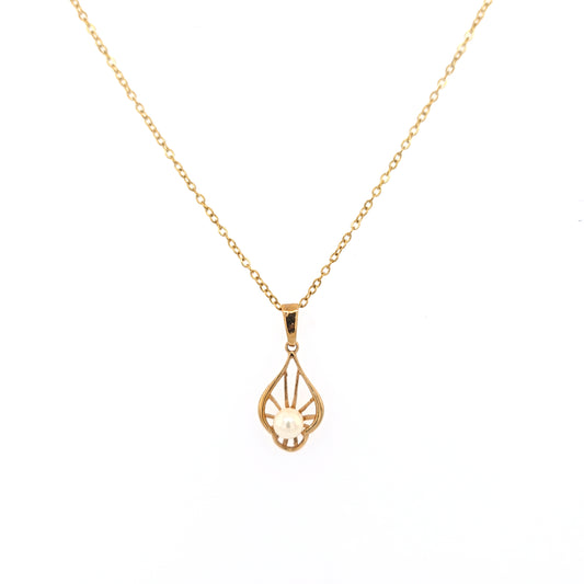 9K YG Golden Leaf Pearl Pendant